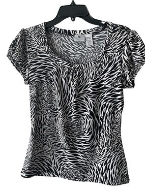 Worthington Black & White Swirl Print Scoop Neck Top